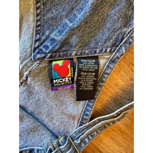 Vintage Disney Unlimited Women's Denim Bib Overall Shorts Mickey Mouse 18W/20W - Picture 4 of 4